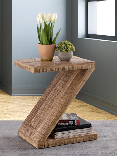 kreatives Wohnen Beistelltisch Holz Z Form 42x50x31cm Zoro Sofatisch Blumentisch nachhaltig Mango Altholz, braun, Extra breit von kreatives Wohnen