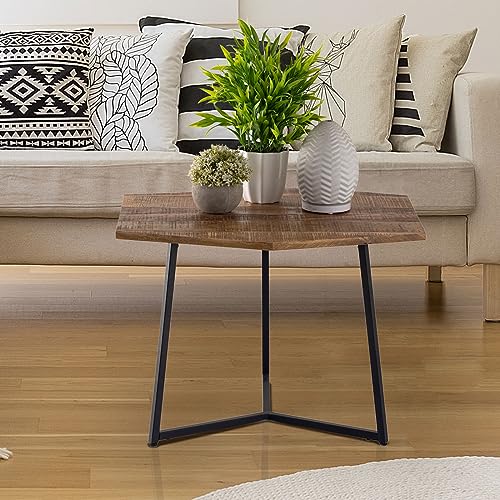 kreatives Wohnen Beistelltisch Wohnzimmer Tisch 56 x 48 cm Couchtisch nachhaltig Metall Gestell schwarz, Holz, Hellbraun, Extra breit von kreatives Wohnen