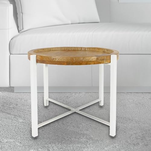 kreatives Wohnen Beistelltisch ø55cm Couchtisch rund Wohnzimmer Tisch Sioux Metall Gestell Tabacco-White, Holz, braun, Extra breit von kreatives Wohnen