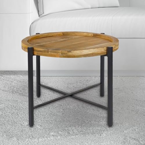 kreatives Wohnen Beistelltisch ø55cm Couchtisch rund Wohnzimmer Tisch Sioux Metall Gestell Tabacco-schwarz, Holz, braun, Extra breit von kreatives Wohnen