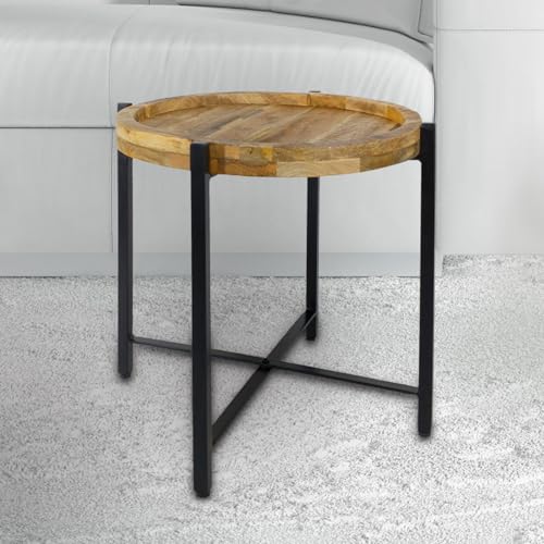 kreatives Wohnen Beistelltisch rund Couchtisch ø46xH45cm Sioux Metall-Gestell Tabacco-schwarz, Holz, braun, Extra breit von kreatives Wohnen