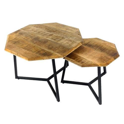 kreatives Wohnen Couchtisch 2er Set achteckig Beistelltisch Satztisch Las Vegas Metall Gestell, Holz, braun, Extra breit von kreatives Wohnen