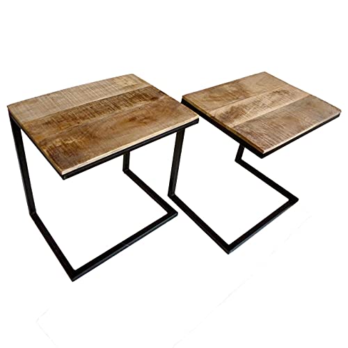 kreatives Wohnen Couchtisch 2er Wohnzimmer-Tisch-Set Beistelltisch Atlanta Metall-Gestell Altsilber oder schwarz Tabacco, Holz, Extra breit von kreatives Wohnen