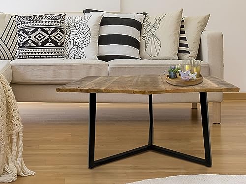 kreatives Wohnen Couchtisch 74 x 56 cm nachhaltig Wohnzimmer Tisch Beistelltisch Lyon Metall-Gestell, Holz, schwarz matt-Tabacco, Extra breit von kreatives Wohnen