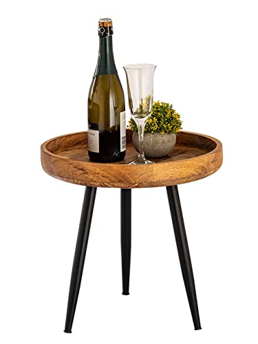 kreatives Wohnen Couchtisch Beistelltisch Holz rund ø 40cm Wohnzimmer Tisch Metall-Füße schwarz matt Durchmesser 40-Höhe 40 cm, Hellbraun, Extra breit von kreatives Wohnen