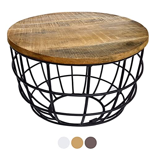 kreatives Wohnen Couchtisch Wohnzimmer-Tisch rund Beistelltisch Lexington ø 55 cm Metall Drahtgestell Gitter massiv Tabacco, Holz, Extra breit von kreatives Wohnen