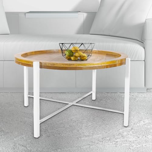 kreatives Wohnen Couchtisch ø75cm Beistelltisch Wohnzimmer Tisch rund Sioux Metall Gestell Tabacco-White, Holz, braun, Extra breit von kreatives Wohnen