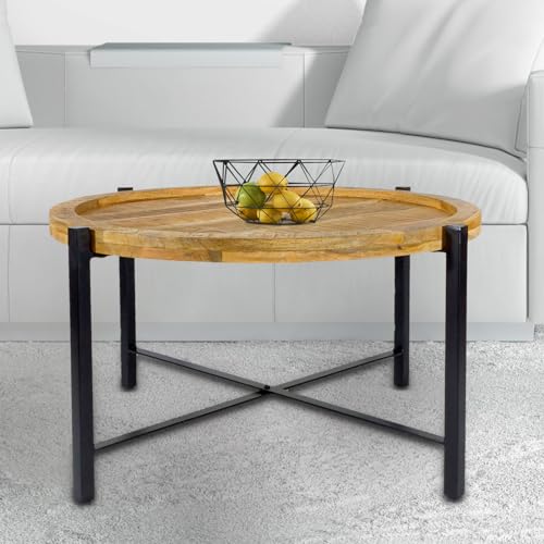 kreatives Wohnen Couchtisch ø75cm Beistelltisch Wohnzimmer Tisch rund Sioux Metall Gestell Tabacco-schwarz, Holz, braun, Extra breit von kreatives Wohnen