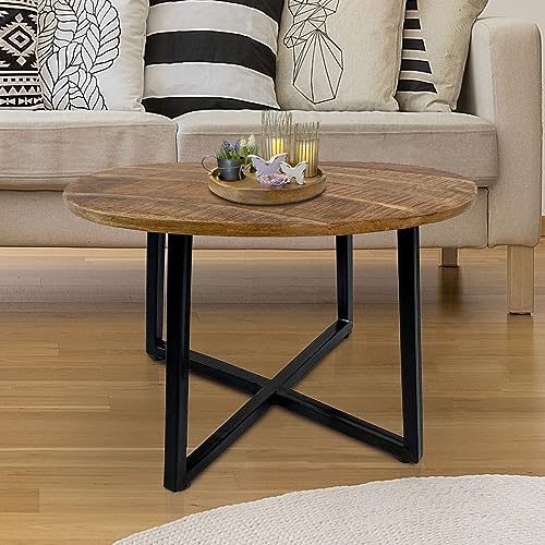 kreatives Wohnen Couchtisch rund 60 cm Wohnzimmer Tisch Beistelltisch Cannes Metall-Gestell, Holz, schwarz matt-Tabacco, Extra breit von kreatives Wohnen