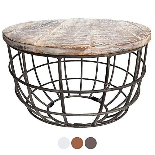 kreatives Wohnen Couchtisch rund Lexington ø 75 cm Metall Gitter Drahtgestell Massivholz Wohnzimmer-Tisch weiß gekälkt, Holz, Extra breit von kreatives Wohnen