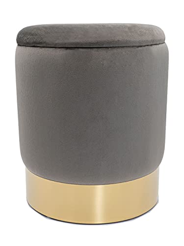 kreatives Wohnen Deko Hocker Samt Pouf Dekopouf Velour Hocker mit Stauraum u. Deckel Ø 31 H 38 cm Light Grey - hellgrau Samthocker von kreatives Wohnen