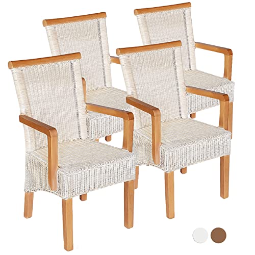 kreatives Wohnen Esszimmer Set mit Armlehnen 4 Stück Rattanstühle Stuhl weiß Perth ohne Sitzkissen, Holz, Extra breit von kreatives Wohnen