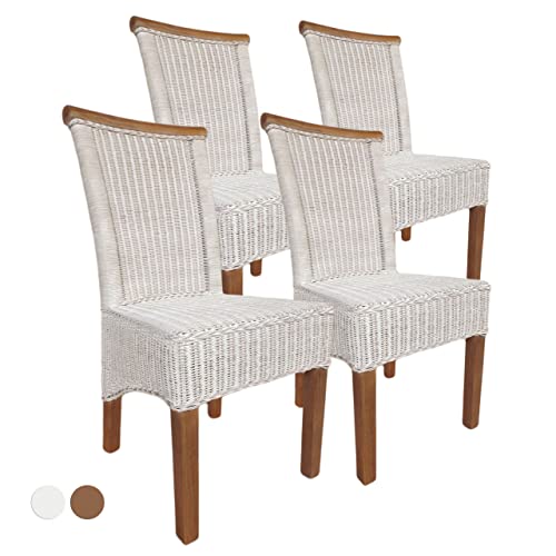 kreatives Wohnen Set Rattanstühle Perth 4 Stück weiß Sitzkissen Leinen weiß ohne Sitzkissen Esszimmer-Stühle von kreatives Wohnen