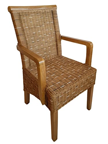 kreatives Wohnen Esszimmer-Stuhl mit Armlehnen Rattanstuhl braun Perth ohne Sitzkissen, Holz, Extra breit von kreatives Wohnen
