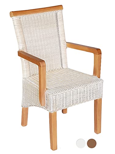 kreatives Wohnen Esszimmer Stuhl mit Armlehnen Rattanstuhl weiß Perth ohne Sitzkissen, Holz, Extra breit von kreatives Wohnen