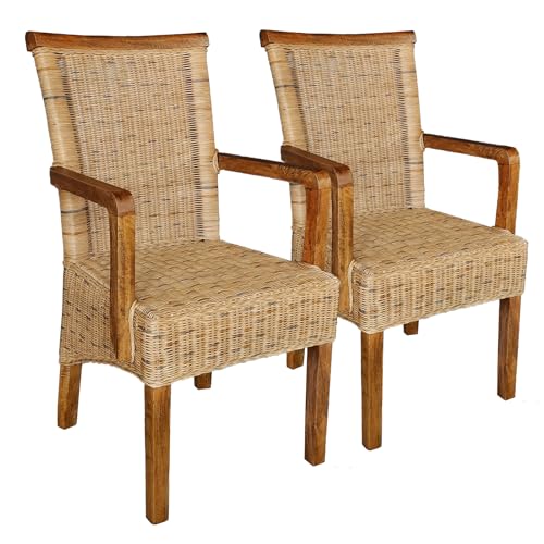 kreatives Wohnen Esszimmerstühle Set 2 Stück Rattanstuhl mit Armlehnen Tabacco Perth Korbstuhl Rattan Sessel ohne Sitzkissen von kreatives Wohnen