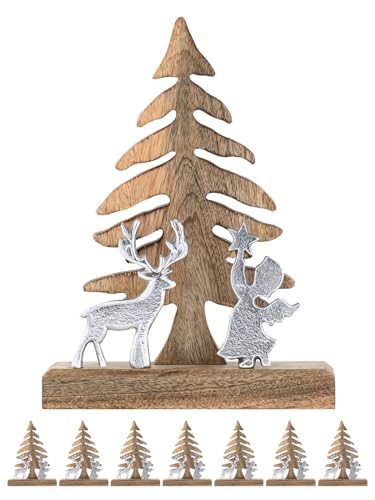 kreatives Wohnen Holzfigur Weihnachtsbaum mit Hirsch u. Engel 20x27cm Masterbox 8-teilig Weihnachtsdeko Mangoholz von kreatives Wohnen