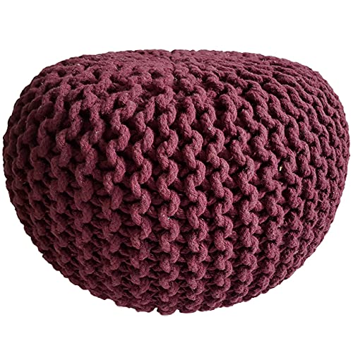 kreatives Wohnen Pouf Ø 45 cm Sitzpouf Sitzpuff Grobstrick-Optik Pouf Strick Bodenkissen Höhe 30 cm Bordeaux Strickhocker von kreatives Wohnen