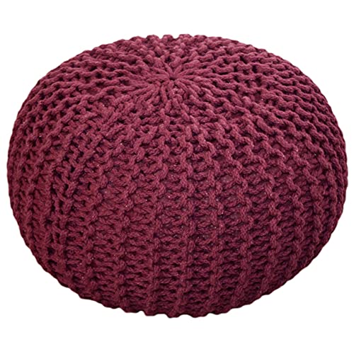 kreatives Wohnen Pouf Ø 55 cm Strickhocker Sitzpouf Bodenkissen Grobstrick-Optik extrahoch Höhe 37 cm Bordeaux von kreatives Wohnen