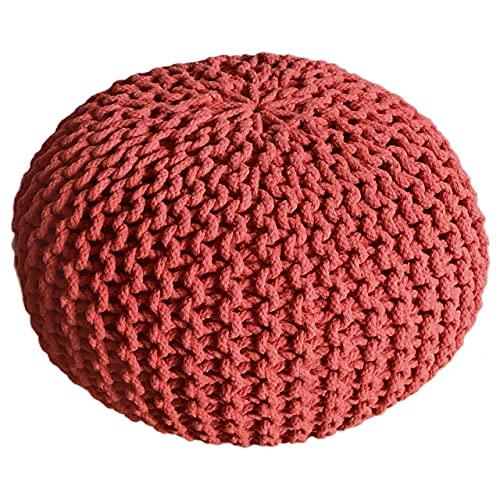 kreatives Wohnen Pouf Ø 55 cm Strickhocker Sitzpouf Bodenkissen Grobstrick-Optik extrahoch Höhe 37 cm Terracotta von kreatives Wohnen