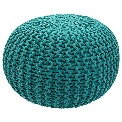 kreatives Wohnen Pouf Ø 55 cm Strickhocker Sitzpouf Sitzpuff Bodenkissen Grobstrick-Optik extrahoch Höhe 37 cm grün von kreatives Wohnen