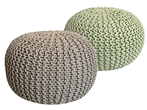kreatives Wohnen Pouf Set 2 Stück Strickhocker Bodenkissen Grobstrick-Optik Ø 55 cm H 37 cm beige & neon Sitzhocker von kreatives Wohnen