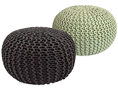 kreatives Wohnen Pouf Set 2 Stück Strickhocker Bodenkissen Grobstrick-Optik Ø 55 cm H 37 cm grau & neon Sitzhocker von kreatives Wohnen