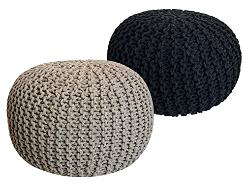 kreatives Wohnen Pouf Set 2 Stück Strickhocker Bodenkissen Grobstrick-Optik Ø 55 cm H 37 cm beige & anthrazit Sitzhocker von kreatives Wohnen