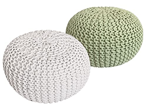 kreatives Wohnen Pouf Set 2 Stück Strickhocker Bodenkissen Grobstrick-Optik Ø 55 cm H 37 cm weiß & neon Sitzhocker von kreatives Wohnen