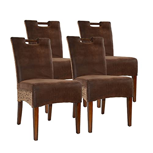 kreatives Wohnen Rattanstuhl Esszimmer 4er Set Wintergarten Stühle Bilbao vollgepolstert Polster Prairie Brown, Holz, Extra breit von kreatives Wohnen