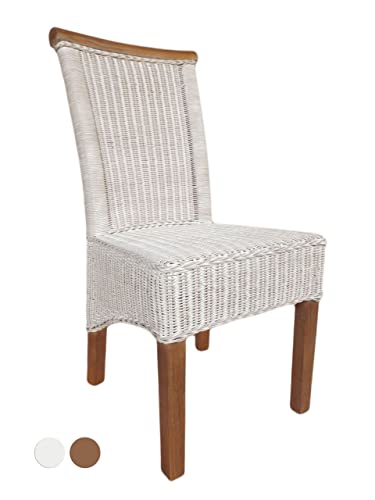 kreatives Wohnen Rattanstuhl Esszimmer-Stuhl Perth Sitzkissen Leinen weiß, Holz, Extra breit von kreatives Wohnen
