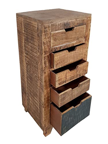 kreatives Wohnen Schubladen Kommode B 40 H 92 cm Schubkastenturm Anrichte Sideboard California Natur Mangoholz, Holz, Hellbraun, Extra breit von kreatives Wohnen