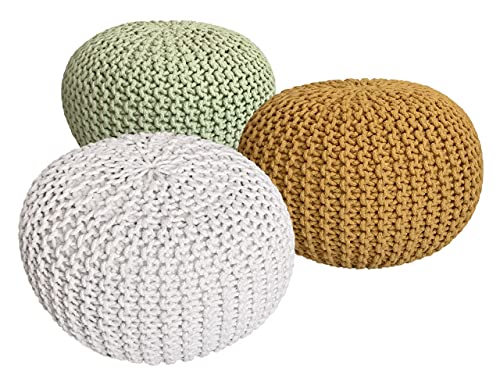 kreatives Wohnen Set 3 Stück Ø 55 cm Strickhocker Sitzhocker Hocker Bodenkissen Grobstrick-Optik neon & gelb & weiß Pouf von kreatives Wohnen