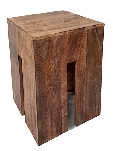 kreatives Wohnen Sitzhocker Sitzwürfel 28 x 45 x 28 cm Quadratischer Hocker Beistelltisch Blumensäule Mangoholz, Holz, Hellbraun, Extra breit von kreatives Wohnen