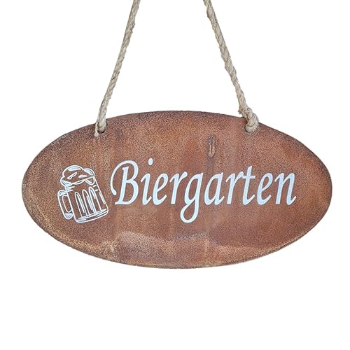 kreativherz - Gartenschilder mit Motiv „Biergarten“ in Rost-Optik aus Metall - Hängeschild Gartenschild für Draußen/Outdoor wetterfest zum Aufhängen - Rostige Gartendeko - Garten Deko-Schild 35x18cm von kreativherz