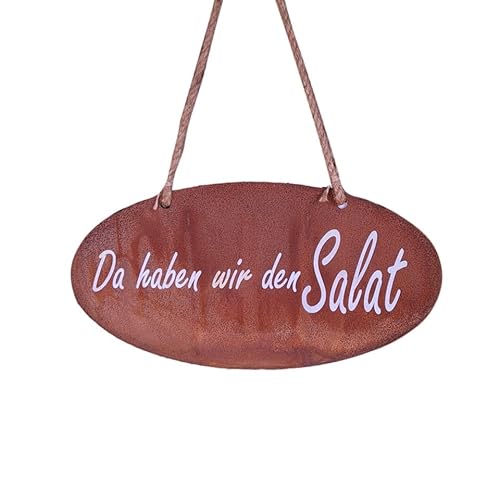 kreativherz - Gartenschild mit Spruch „Da haben wir den Salat“ Rost-Optik Metall - Hängeschild Gartenschilder lustig für Draußen/Outdoor - Lustige Gartendeko Spruchtafel - Garten Deko-Schild 35x18cm von kreativherz