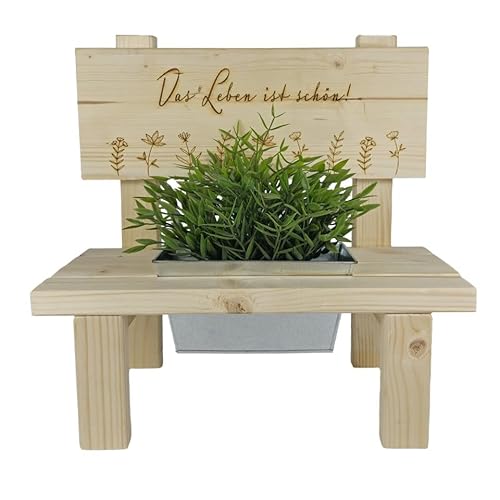 kreativherz - Personalisierte Blumenbank aus Holz (40x20x20cm) - Blumentopf für Innen und überdachte Außenbereiche - Pflanzenständer für Wohnzimmer, Wintergarten, Balkon und Terrasse (mit Gravur) von kreativherz
