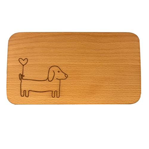 kreativherz - Schneidebrett mit Tier Motiv Hund aus Buchen-Holz - Kleines Frühstücksbrettchen mit Gravur - Hunde Tierbrettchen Brettchen klein - Frühstücksbretter Holzbrettchen Größe: 22cmx12cmx0,8cm von kreativherz