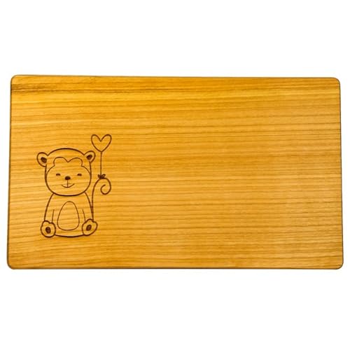 kreativherz - Schneidebrett mit Tier Motiv "Affe" aus FSC zertifiziertem Kirschen-Holz - Kleines Frühstücksbrettchen für Kinder - Holz Brettchen klein als Frühstücksbrett Holzbrettchen 26cmx15cmx1cm von kreativherz