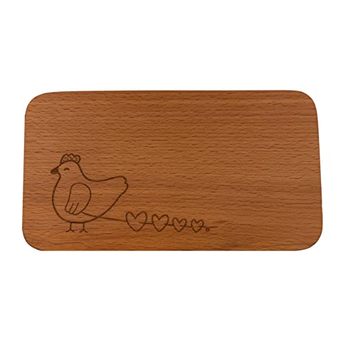 kreativherz - Schneidebrett mit Tier Motiv Huhn Bauernhof aus Buchen-Holz - Frühstücksbrettchen mit Gravur - Tierbrettchen Brotzeitbrett klein - Frühstücksbrett Holzbrettchen Größe: 22cmx12cmx0,8cm von kreativherz