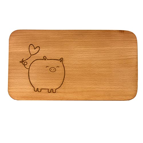 kreativherz - Schneidebrett mit Tier Motiv Schwein aus Buchen-Holz - Kleines Frühstücksbrettchen mit Gravur - Tierbrettchen Brotzeitbrett klein - Frühstücks Brett Holzbrettchen Größe: 22cmx12cmx0,8cm von kreativherz