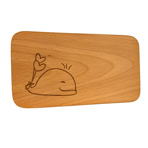 kreativherz - Schneidebrett mit Tier Motiv Wal aus Buchen-Holz - Kinder Frühstücksbrettchen mit Gravur - Tierbrettchen Brotzeitbrett klein - Küchenbrett Frühstücksbrett Holzbrettchen 22cmx12cmx0,8cm von kreativherz