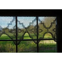 Gehäkelte Leinenvorhang/Landhausstil Vorhang Grauer Leinen Fensterbehang Boho Rustikaler von krittenart