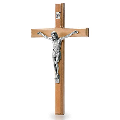 Wandkreuz Olivenholz Natur Kruzifix modern Christus Körper Metall Silber 16 x 9 cm Schmuckkreuz Holzkreuz von kruzifix24 Devotionalien
