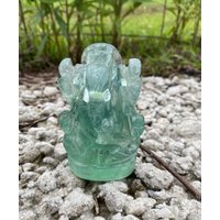 Grüne Fluorit Ganesha Statue , Edelstein Semi Precious Handgeschnitzt - 471 Gms von krystalmartusa