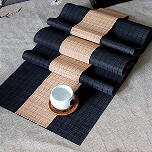 ksamwjf 2er-Set Bambus-Tischläufer, japanische wasserdichte Teematten, Küchenisolier-Tischsets, rutschfeste Tischsets für Zuhause (schwarz + naturfarben) von ksamwjf