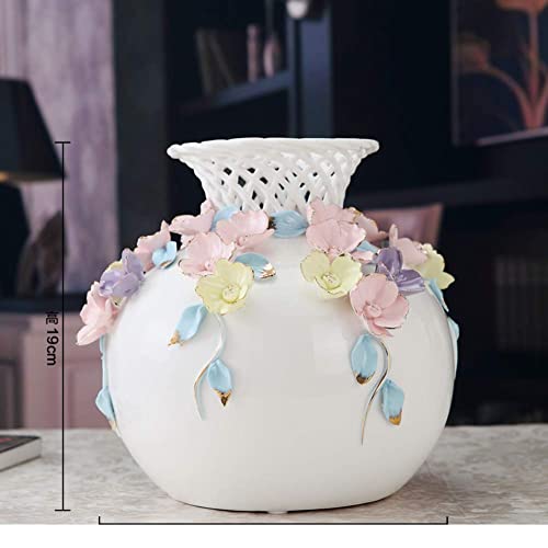 ksamwjf Robuste Vase mit geprägter Keramikbeschichtung im europäischen Stil, manuelle Herstellung Keramikbeschichtungsfarbe Blumen Hochtemperaturbrand geeignet für Livin von ksamwjf