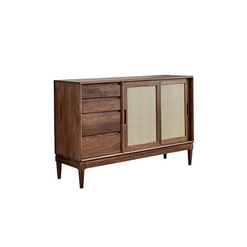 Küchenvorratsschrank 120 x 40 x 80 cm moderner Nussbaum-Küchenschrank, Aufbewahrungstisch for den Eingangsbereich, Aufbewahrungsmöbel aus Massivholz-Rattan mit Schiebetür Buffetschrank Mit Stauraum von ksjdieunf