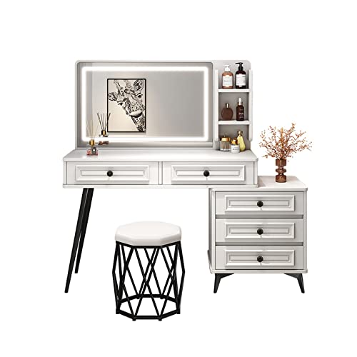 ksjdieunf Schminktisch Kommode Schlafzimmer Einfache kleine Wohnung Schminktisch mit Spiegel Schreibtisch Aufbewahrung Seitenschrank Set Waschtisch Zum Anziehen(80cm) von ksjdieunf