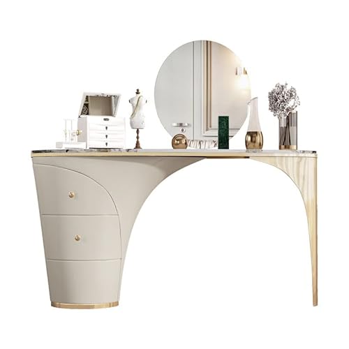 ksjdieunf Schminktisch Ovaler Kommode aus Schiefer mit integriertem Tisch, Griff massivem Kupfer, Stützrahmen Metall, Aufbewahrungsschrank 2 Schubladen Waschtisch Zum Anziehen(A,120) von ksjdieunf